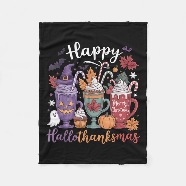 Manta Polar Feliz Hallothanksmas Café Lover Halloween Merry (Anverso)