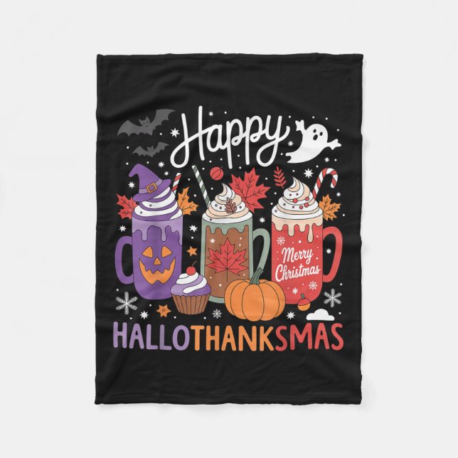 Manta Polar Feliz Hallothanksmas Café Lover Halloween Merry (Anverso)