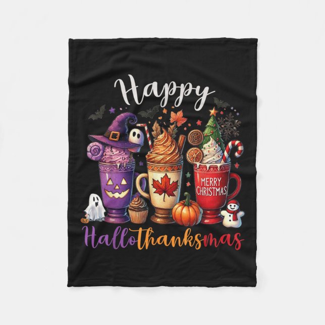 Manta Polar Feliz Hallothanksmas Café Lover Halloween Merry (Anverso)
