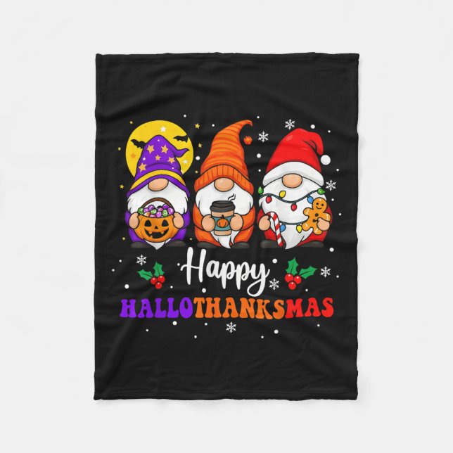 Manta Polar Feliz Hallothanksmas Gnomes Feliz Halloween (Anverso)