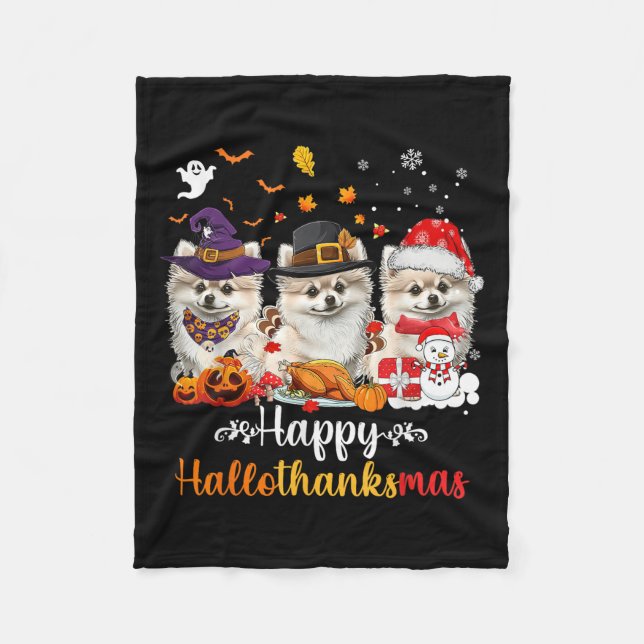 Manta Polar Feliz Hallothanksmas Meranian Perro Halloween Cris (Anverso)