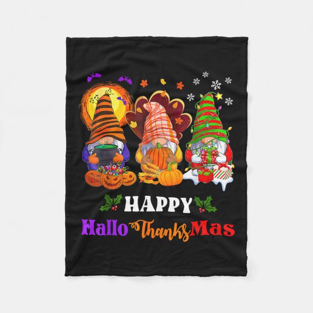 Manta Polar Feliz Hallothanksmas Tres Gnomes Halloween Merry (Anverso)
