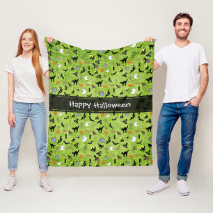 Manta Polar Feliz Halloween al azar Patrón Icónico Verde