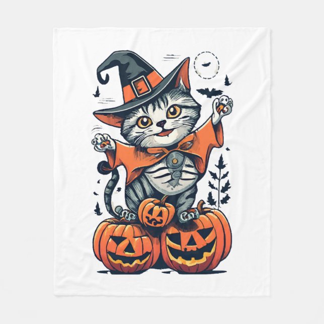 Manta Polar Feliz Halloween Bruja Gato (Anverso)