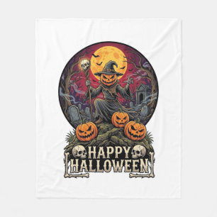 Manta Polar Feliz Halloween Calabaza Brujo Cementerio Luna Lle