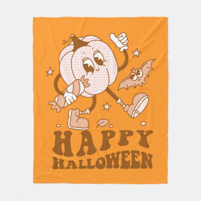 Manta Polar Feliz Halloween| Calabaza de punto de Polka retro (Anverso)