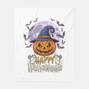 Manta Polar Feliz Halloween Calabaza Sombrero de Bruja Murciél