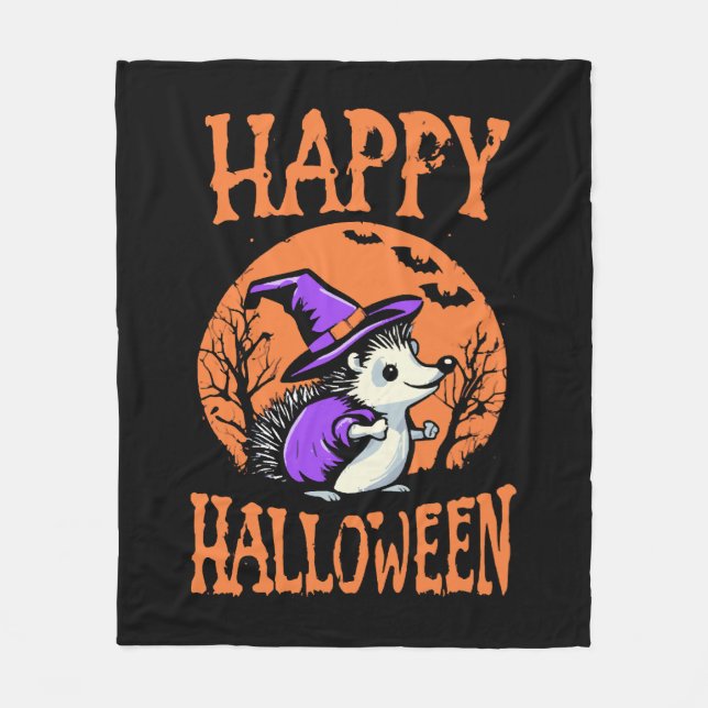 Manta Polar Feliz Halloween Erizo Bruja (Anverso)