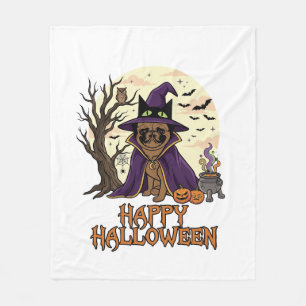 Manta Polar Feliz Halloween Pug Sombrero de Bruja Caldero Cala
