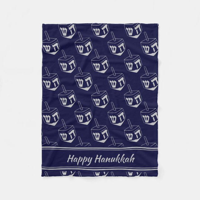 Manta Polar FELIZ HANUKKAH Dreidel NAVY GRAY (Anverso)