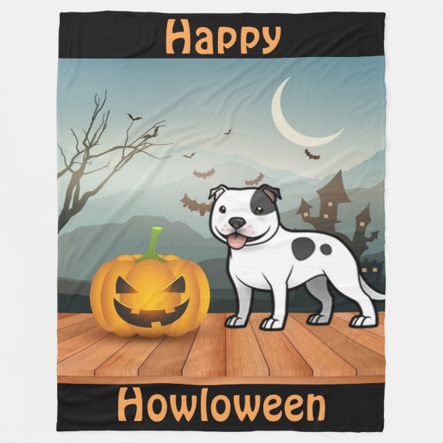 Manta Polar Felíz Howloween Staffordshire Bull Terrier (Anverso)