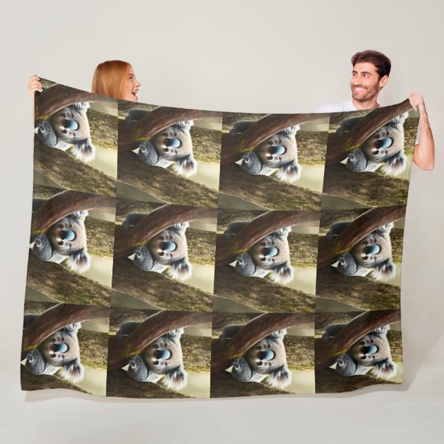 Manta Polar Feliz Koala Australiano En Árbol, Gran Fleece Blan (In situ)