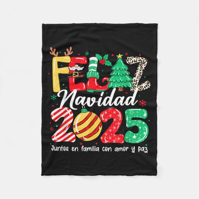 Manta Polar Feliz Navidad 2025 Spanish Christmas Mexican Famil (Anverso)