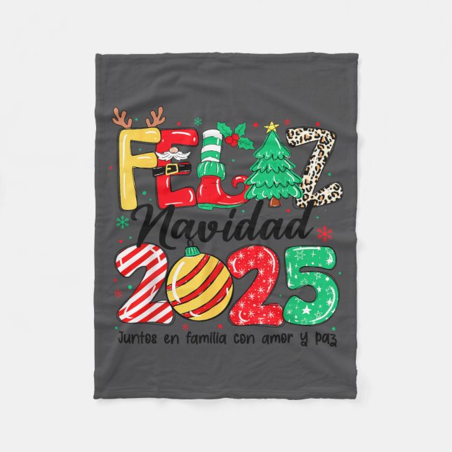 Manta Polar Feliz Navidad 2025 Spanish Christmas Mexican Famil (Anverso)