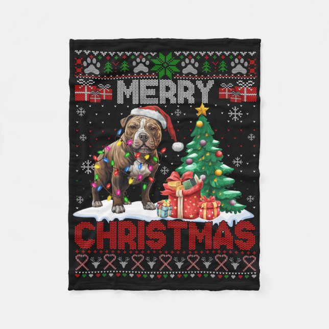 Manta Polar Feliz Navidad Americano Staffordshire Terrier Ugl (Anverso)