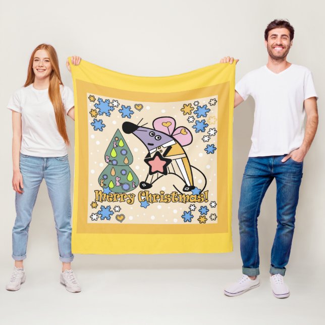 Manta Polar Feliz Navidad Año Nuevo Símbolo Mouse Personalizad (In situ)