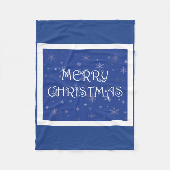Manta Polar Feliz Navidad azul con copas de nieve (Anverso)