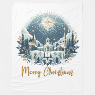 Manta Polar Feliz Navidad azul y dorado 