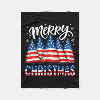Manta Polar Feliz Navidad Bandera Americana Árboles Invierno H