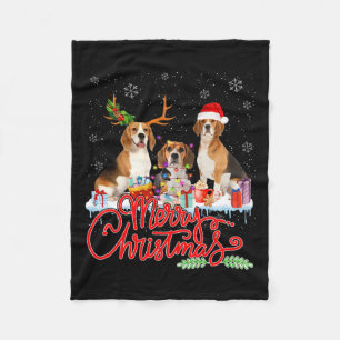 Manta Polar Feliz Navidad Beagle Dog Santa Reindeer Light Xm