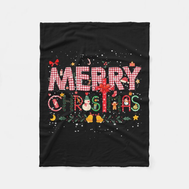 Manta Polar Feliz Navidad Búfalo Plactado Red Santa Family Xma (Anverso)