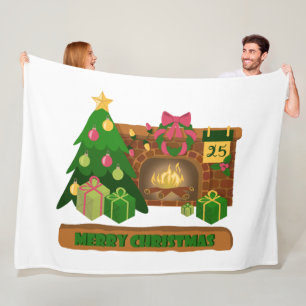 Manta Polar Feliz Navidad cerca de la chimenea de fuego árbol