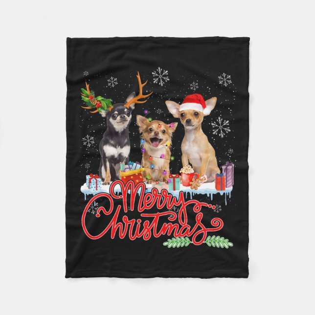 Manta Polar Feliz Navidad Chihuahua Perros Santa Luces de reno (Anverso)