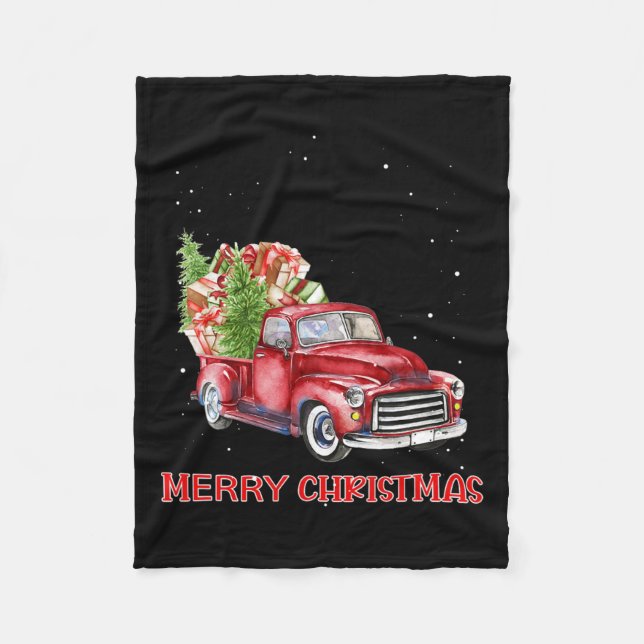 Manta Polar Feliz Navidad Clic Red Truck Tree Family Navidad (Anverso)