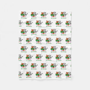 Manta Polar Feliz Navidad con gato y pipa