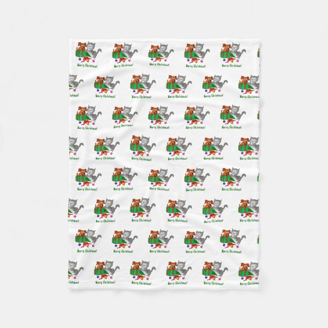 Manta Polar Feliz Navidad con gato y pipa (Anverso)