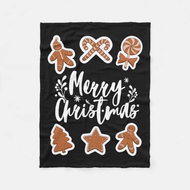 Manta Polar Feliz Navidad Cookies Gingerbread Man Tree Bakin (Anverso)