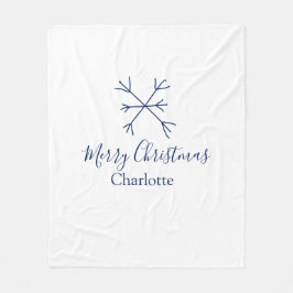 Manta Polar Feliz Navidad copos de nieve azules agregar nombre