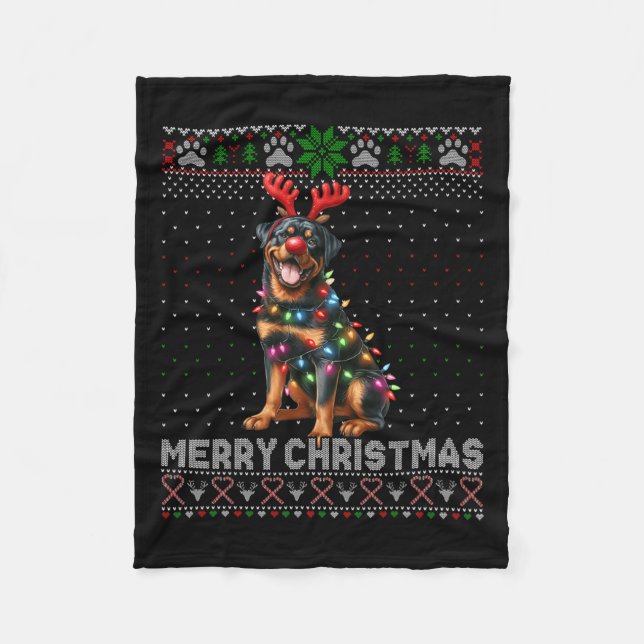 Manta Polar Feliz Navidad Cute Rottweiler Perro Lover Ugly Xma (Anverso)