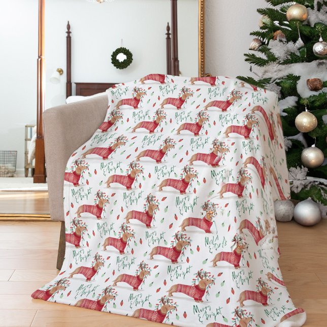 Manta Polar Feliz Navidad | Dachshund Dog Navidades Sweater (Merry Christmas | Dachshund Dog Christmas Sweater Fleece Blanket)