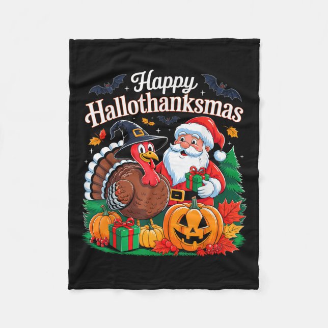 Manta Polar Feliz Navidad de Hallothanksmas en Halloween (Anverso)