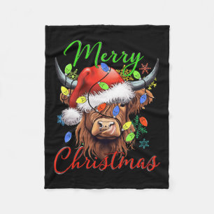 Manta Polar Feliz Navidad Highland Cow Western Santa Hat Xma