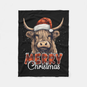 Manta Polar Feliz Navidad Highland Cow Western Santa Hat Xma