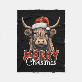 Manta Polar Feliz Navidad Highland Cow Western Santa Hat Xma