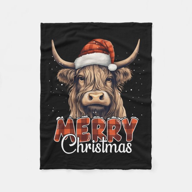 Manta Polar Feliz Navidad Highland Cow Western Santa Hat Xma (Anverso)