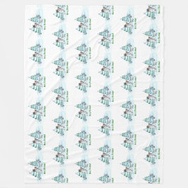 Manta Polar ¡Feliz Navidad! Hombre de nieve con gato y cachorr