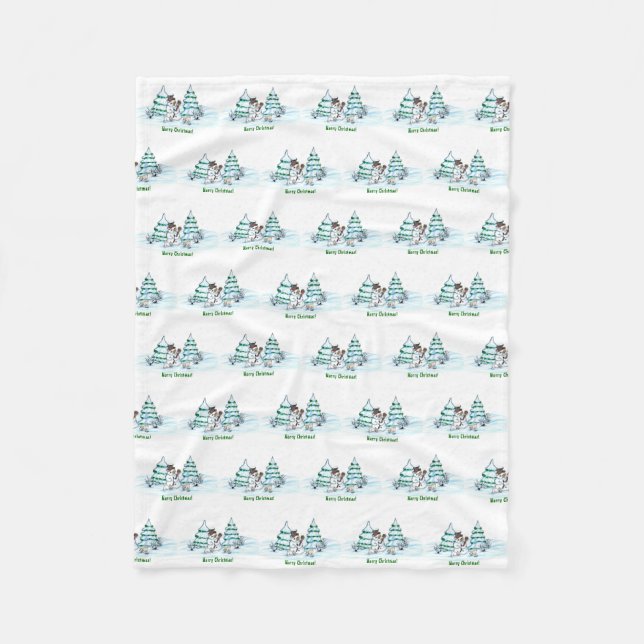 Manta Polar ¡Feliz Navidad! Hombre de nieve con gato y cachorr (Anverso)