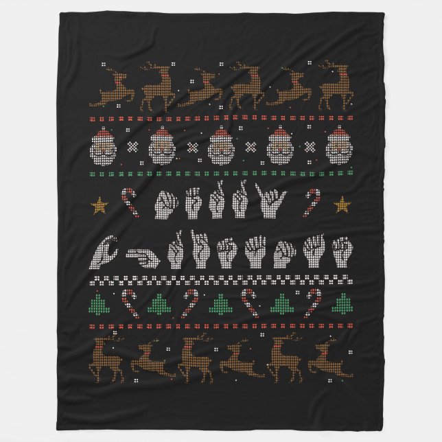 Manta Polar Feliz Navidad - Lengua de Rótulo Americana ASL II (Anverso)