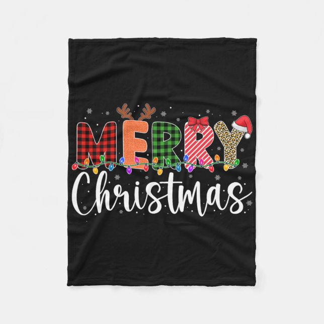 Manta Polar Feliz Navidad Leopardo Búfalo Cuadros Rojos Para H (Anverso)