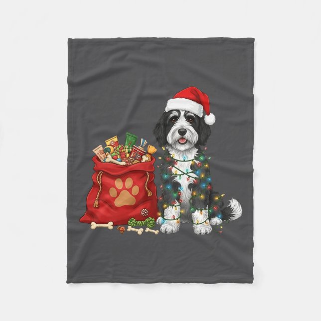Manta Polar Feliz Navidad Luces de Oveja Sheepadoodle Perro Ma (Anverso)
