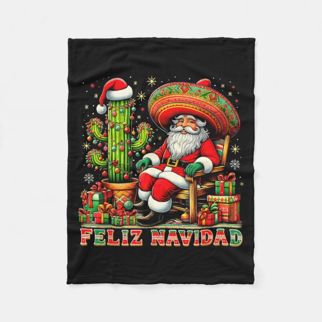 Manta Polar Feliz Navidad Mexican Christmas Santa Sombrero Cac (Anverso)
