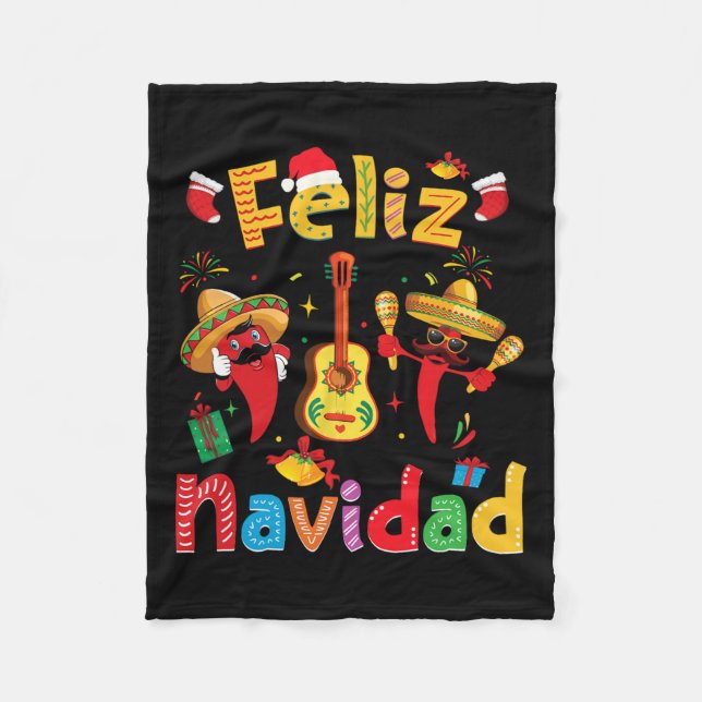 Manta Polar Feliz Navidad México Fiesta Hot Pepper Guitar Xma (Anverso)