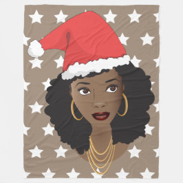 Manta Polar Feliz Navidad, Mujer Negra, Sombrero Red Santa, Es