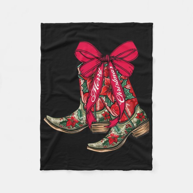 Manta Polar Feliz Navidad Navidad Cowboy Boots Coquette Bow Pa (Anverso)