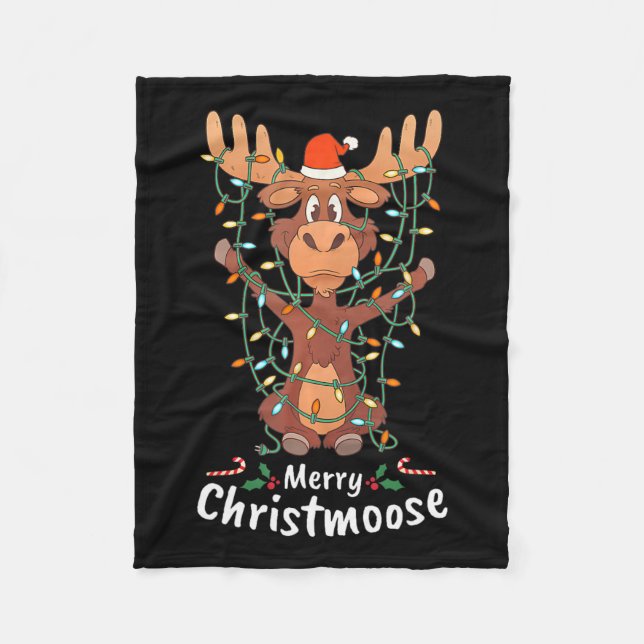 Manta Polar Feliz Navidad Navidades Moose Xmas Tree Lights (Anverso)