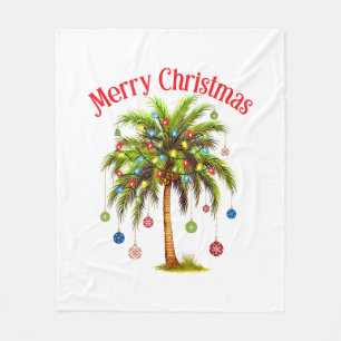 Manta Polar Feliz Navidad Palm Tree Light Tropical Hawaiano